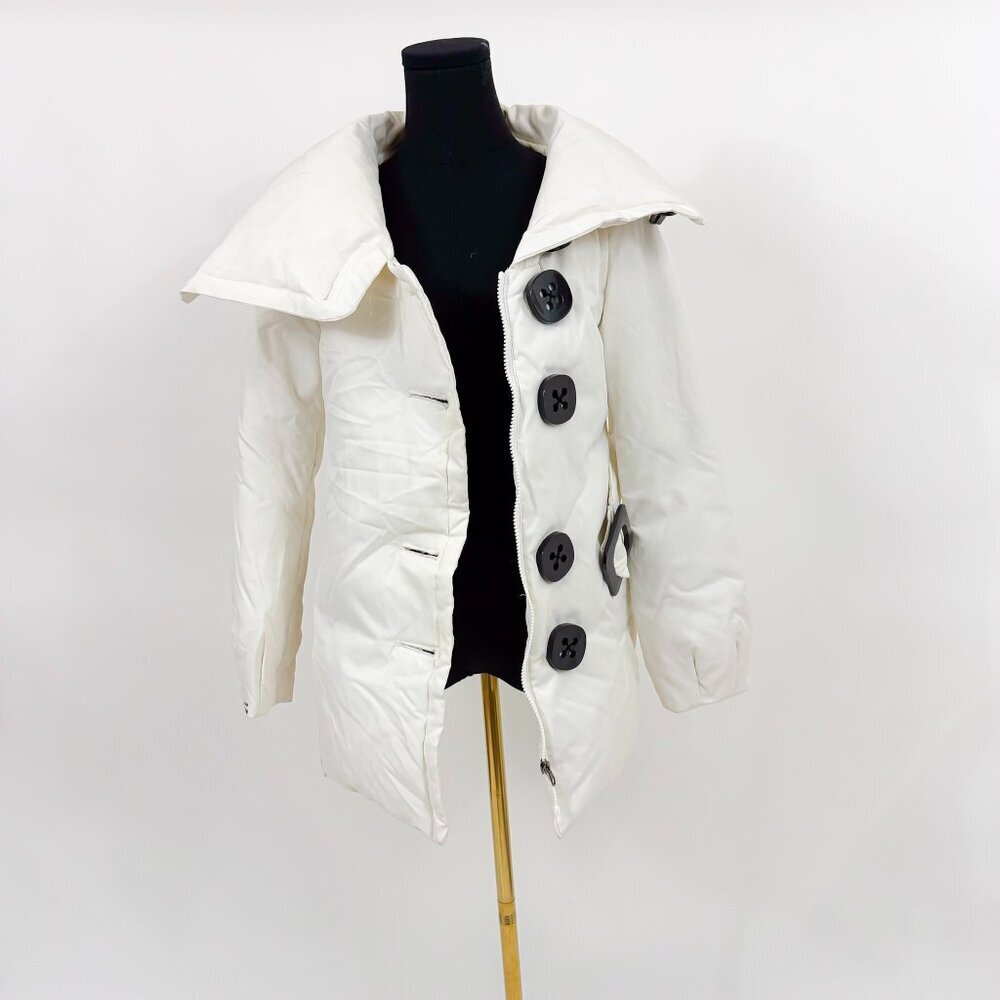 SOIA & KYO VINTAGE STYLE PUFFER WHITE COLOR TRENCH WITH WAIST STRAP COAT JACKET - Picture 5 of 16